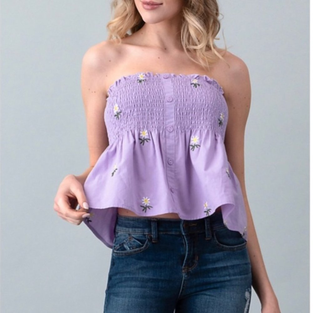 🌹SALE- Light Purple Floral Smocked Tube Top